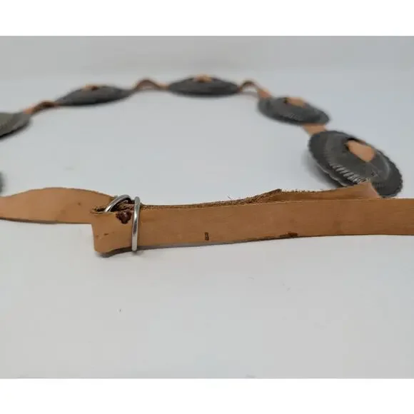 Vintage Western Concho Belt Leather Silver Tone Boho Southwestern - Picture 4 of 12